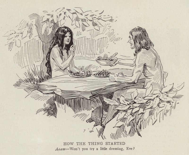 Adam i Ewa w ogrodzie Eden (litografia) autorstwa American School