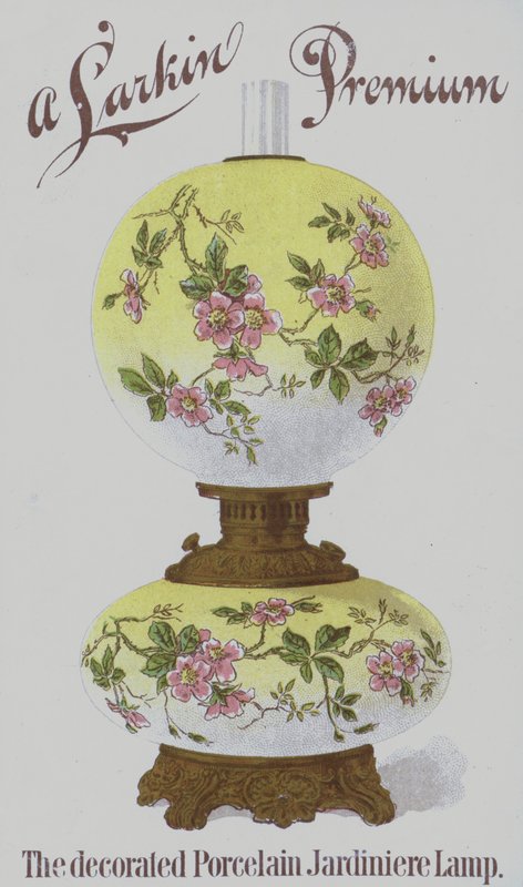 Reklama porcelanowych lamp żardinierowych Larkin Premium (chromolitho) autorstwa American School