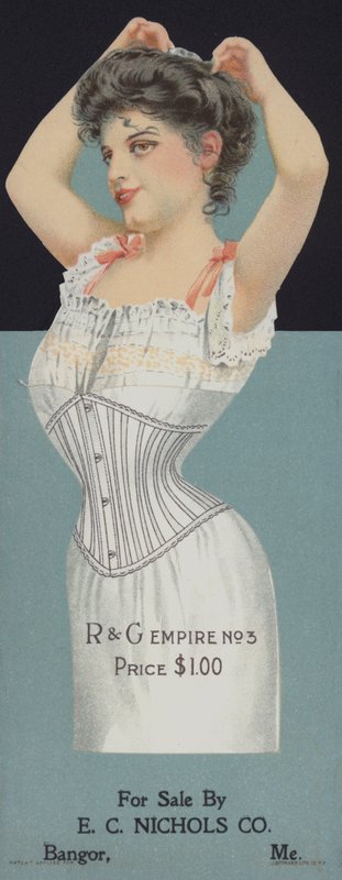 Reklama gorsetów damskich R&G (chromolitho) autorstwa American School