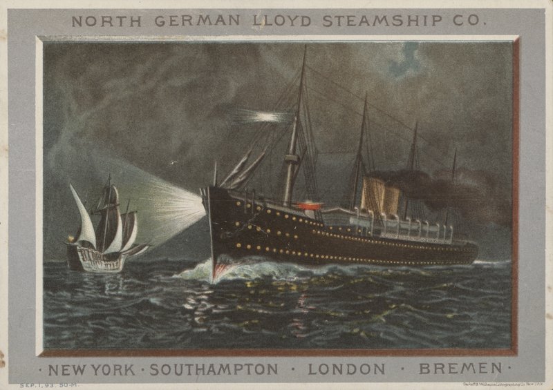 Reklama dla północnoniemieckiej firmy Lloyd Steamship Company autorstwa American School