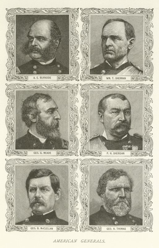 Amerykańscy generałowie, A E Burnside, William T Sherman, George G Meade, P H Sheridan, George B McClellan, George H Thomas autorstwa American School