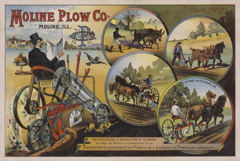 Amerykańska karta handlowa reklamująca firmę Moline Plough Company, Illinois, ok. 1880 r. autorstwa American School