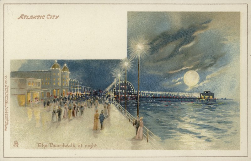 Atlantic City, The Boardwalk at Night (chromolitho) autorstwa American School