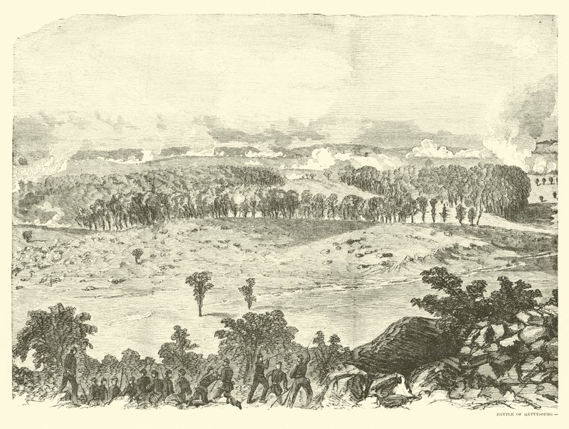 Bitwa pod Gettysburgiem, szczyt Little Round Top, 2 lipca, lipiec 1863 autorstwa American School