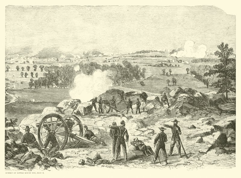 Bitwa pod Gettysburgiem, szczyt Little Round Top, 2 lipca, lipiec 1863 autorstwa American School