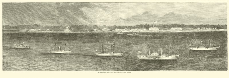 Blokowanie floty w pobliżu Wilmington, New Inlet, październik 1864 r. autorstwa American School