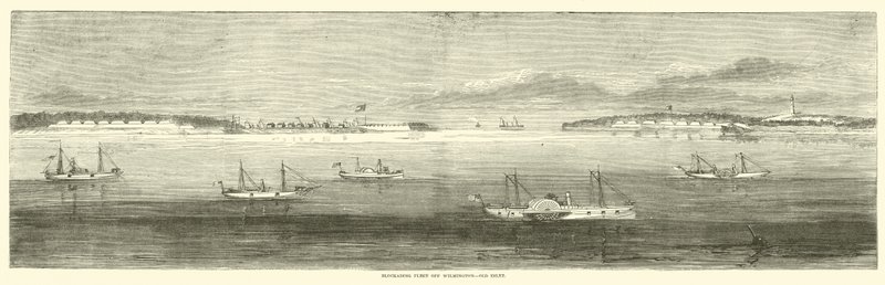 Blokowanie floty w pobliżu Wilmington, Old Inlet, październik 1864 autorstwa American School