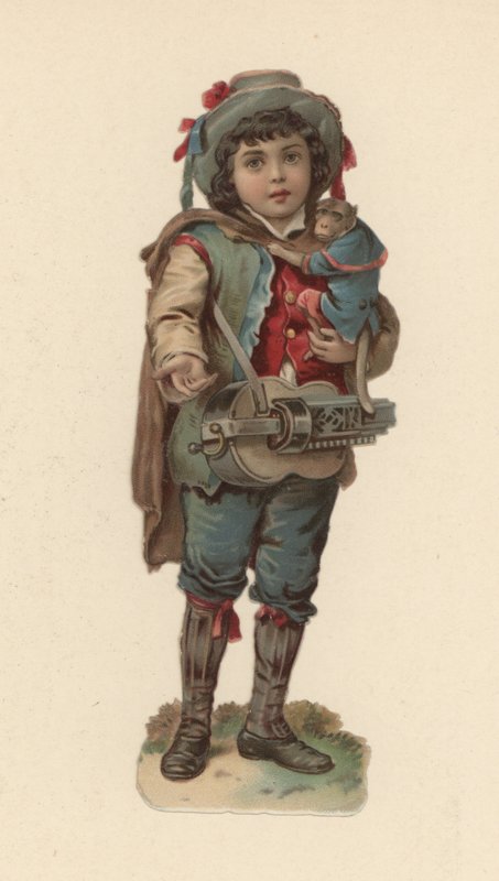 Chłopiec z małpą (chromolitho) autorstwa American School