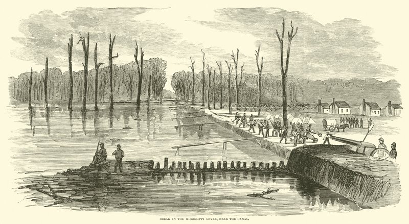 Przerwa w Mississippi Levee, w pobliżu kanału, marzec 1863 autorstwa American School