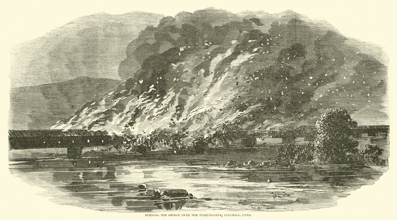 Spalenie mostu nad Susquehanna, Columbia, Penn, czerwiec 1863 autorstwa American School