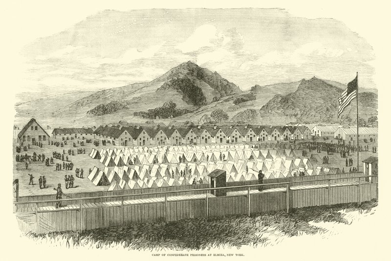 Obóz jeńców konfederatów w Elmira, Nowy Jork, maj 1865 autorstwa American School