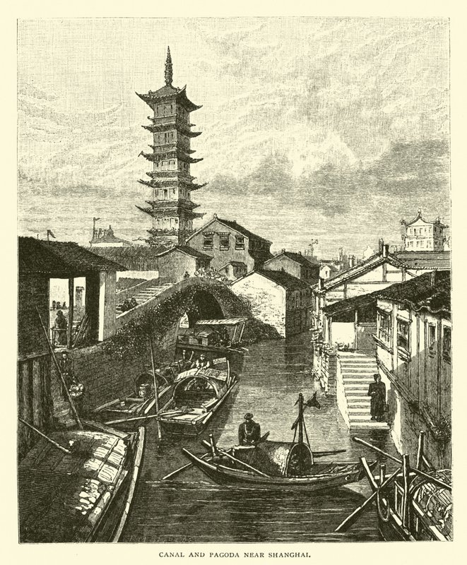 Kanał i Pagoda w pobliżu Szanghaju autorstwa American School