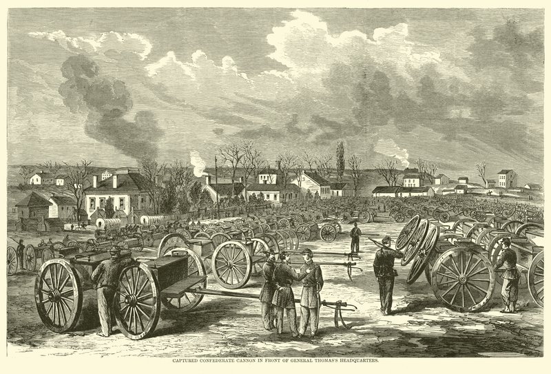 Zdobyte działo konfederatów przed kwaterą główną generała Thomassa, listopad 1863 r. autorstwa American School