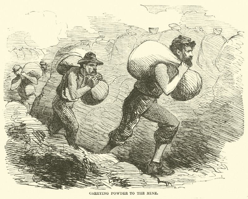 Wnoszenie prochu do kopalni, lipiec 1864 autorstwa American School