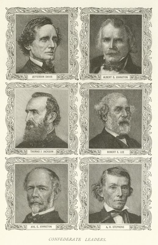 Liderzy Konfederacji, Jefferson Davis, Albert S Johnston, Thomas J Jackson, Robert E Lee, Joseph E Johnston, AH Stephens autorstwa American School