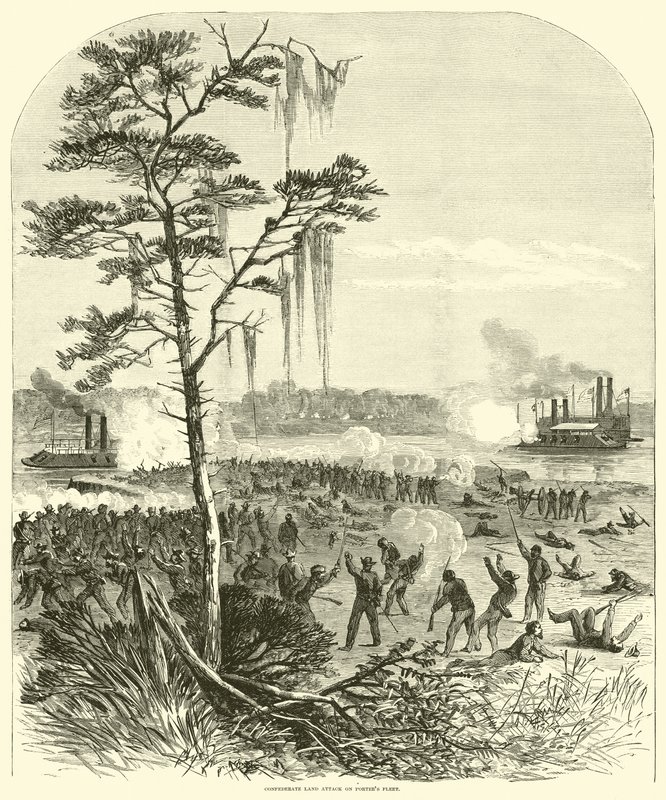 Konfederacki atak lądowy na flotę Porterów, kwiecień 1864 autorstwa American School