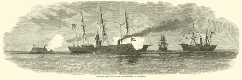 Konfederackie tarany atakujące flotę blokującą u wybrzeży Charleston, styczeń 1863 r autorstwa American School