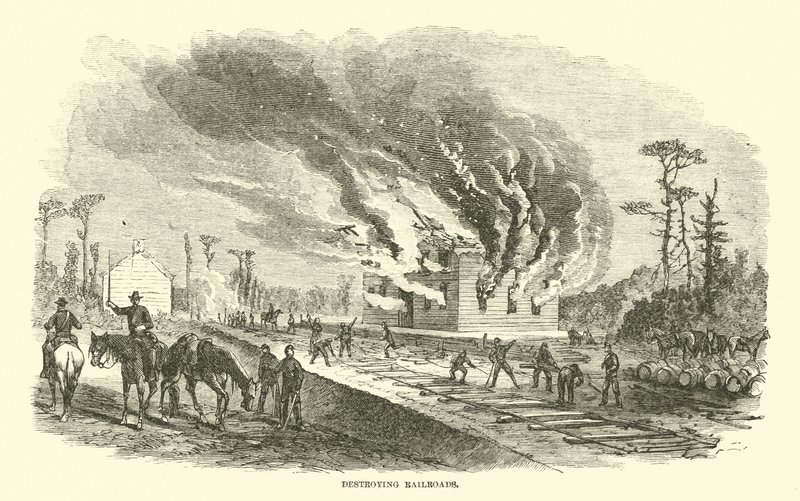 Niszczenie linii kolejowych, kwiecień 1863 autorstwa American School