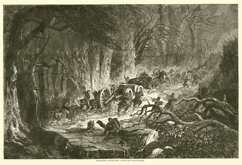 Przeciąganie artylerii przez góry, sierpień 1863 autorstwa American School