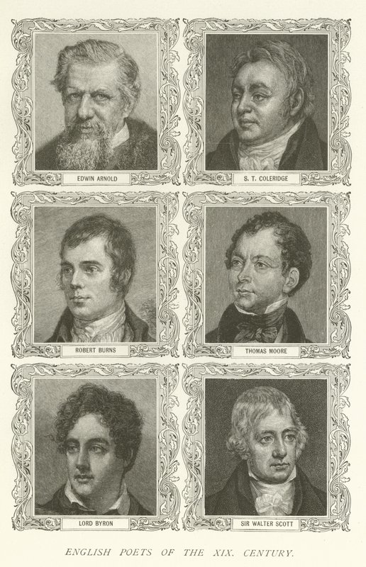 Angielscy poeci XIX wieku, Edwin Arnold, ST Coleridge, Robert Burns, Thomas Moore, Lord Byron, Sir Walter Scott autorstwa American School