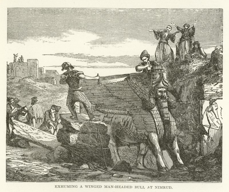 Ekshumacja skrzydlatego byka z głową człowieka w Nimrud autorstwa American School