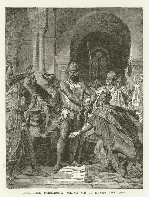 Fryderyk Barbarossa prosi o pomoc Henryka Lwa autorstwa American School
