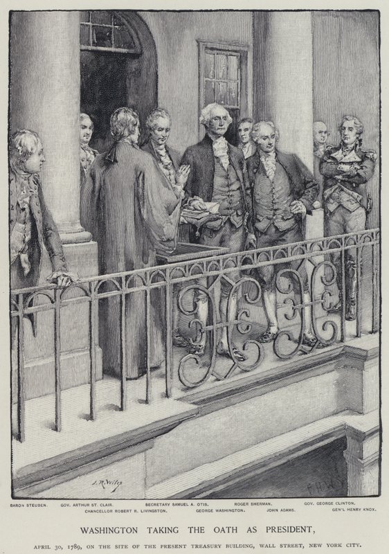 George Washington składa przysięgę jako prezydent, 30 kwietnia 1789 (lito) autorstwa American School
