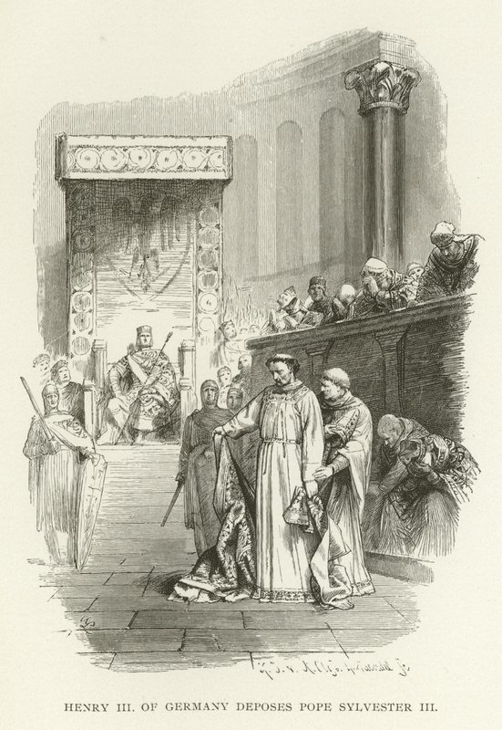 Henryk III Niemiec obala papieża Sylwestra III autorstwa American School