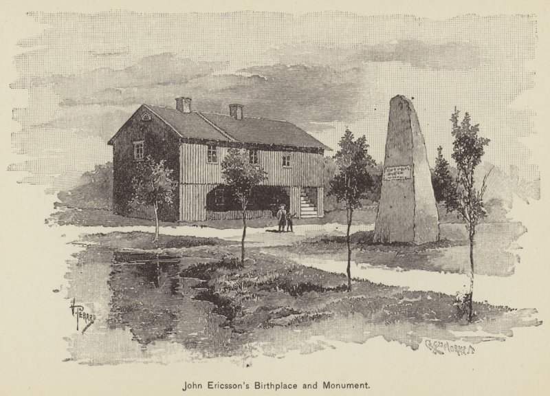 Miejsce urodzenia i pomnik Johna Ericssona (rycina) autorstwa American School