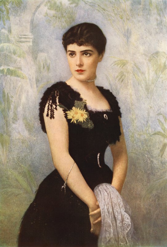 Lady Randolph Spencer-Churchill, z domu panna Jennie Jerome z Nowego Jorku, która wyszła za lorda Randolpha Spencera-Churchilla (kolor lito) autorstwa American School