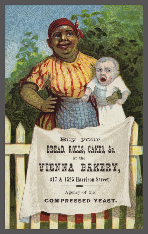 Kobieta z dzieckiem reklamująca piekarnię wiedeńską autorstwa American School