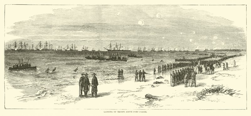 Lądowanie wojsk nad Fort Fisher, styczeń 1865 autorstwa American School