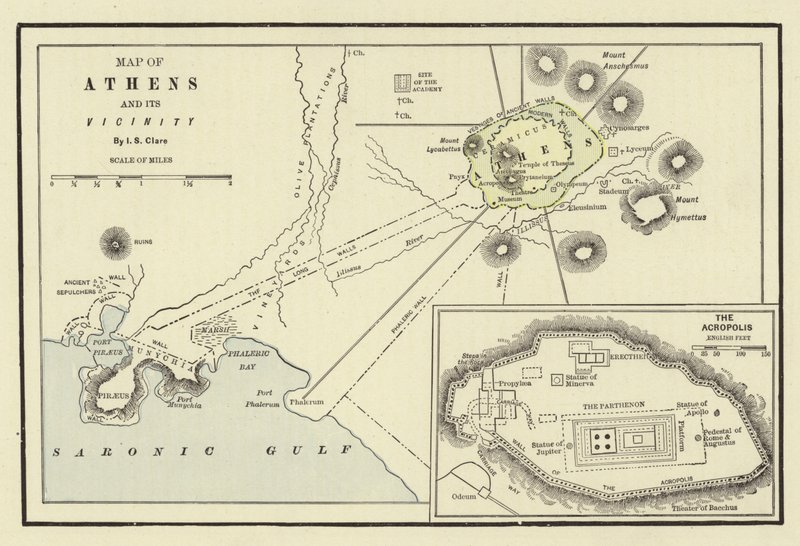 Mapa Aten i okolic; Akropol autorstwa American School