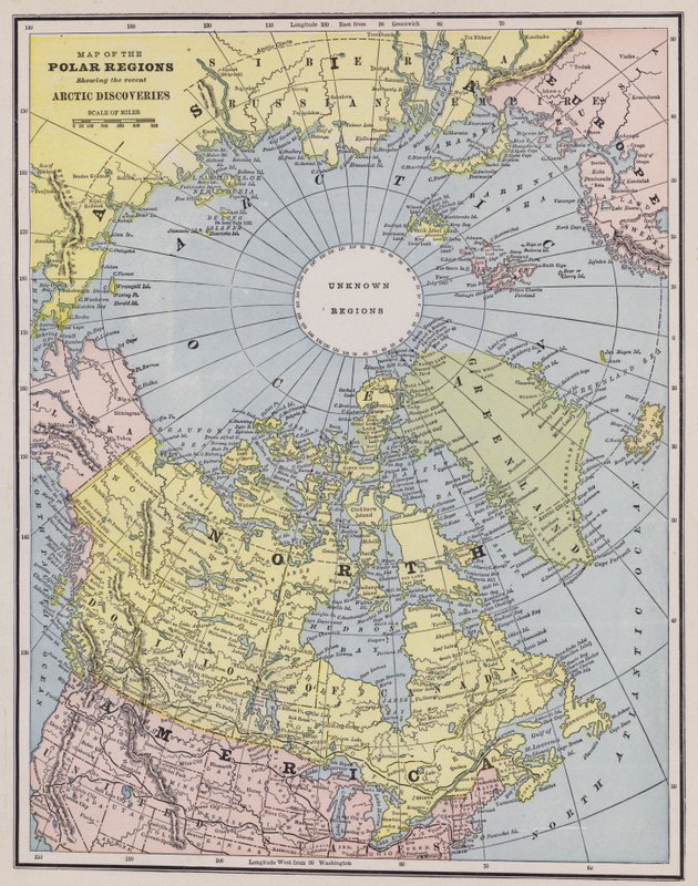 Mapa Arktyki (kolorowy grawerunek) autorstwa American School