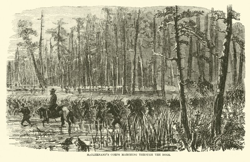 Korpus McClernanda maszerujący przez bagna, marzec 1863 autorstwa American School