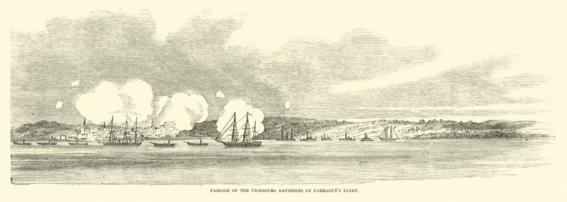 Przejście Vicksburg Batteries przez flotę Farraguts, czerwiec 1862 r autorstwa American School