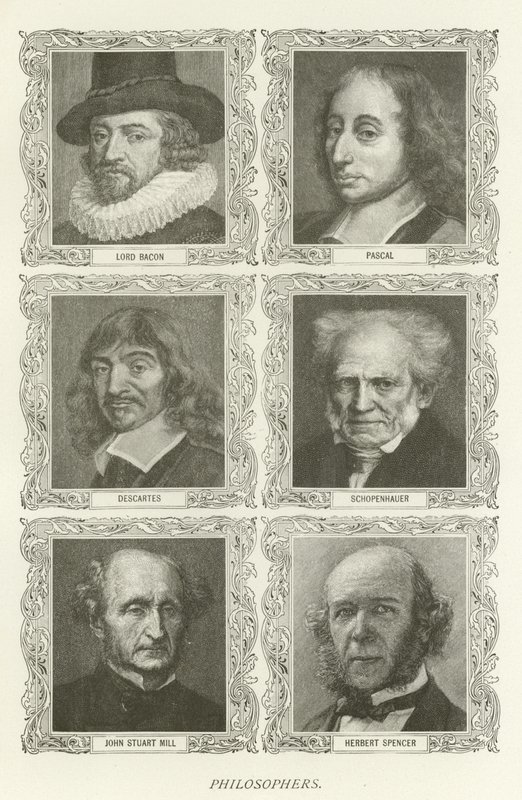 Filozofowie, Lord Bacon, Pascal, Kartezjusz, Schopenhauer, John Stuart Mill, Herbert Spencer autorstwa American School