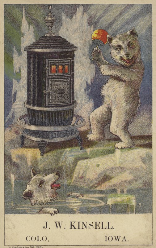 Niedźwiedź polarny tańczący przy piecu (chromolitho) autorstwa American School