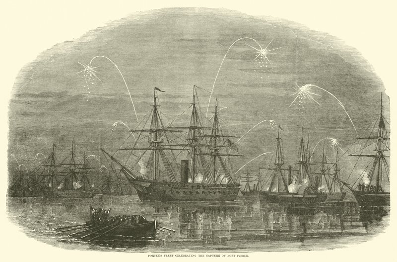 Flota tragarzy świętująca zdobycie Fortu Fisher, styczeń 1865 r. autorstwa American School