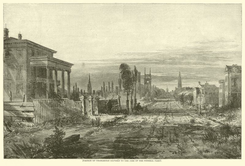 Część Charleston wystawiona na pożar floty federalnej, sierpień 1863 r autorstwa American School