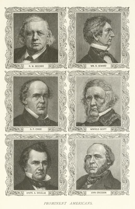 Wybitni Amerykanie, H W Beecher, William H Seward, S P Chase, Winfield Scott, Stephen A Douglas, John Ericsson autorstwa American School