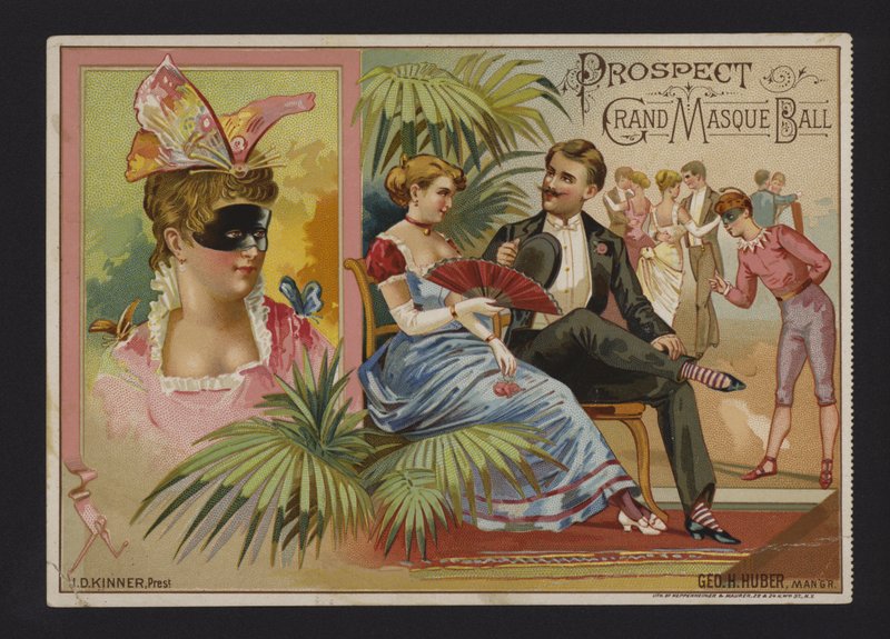 Wielki bal maskowy Prospect Association w Academy of Music, Tammany Hall i Nilsson Hall w Nowym Jorku (chromolitho) autorstwa American School