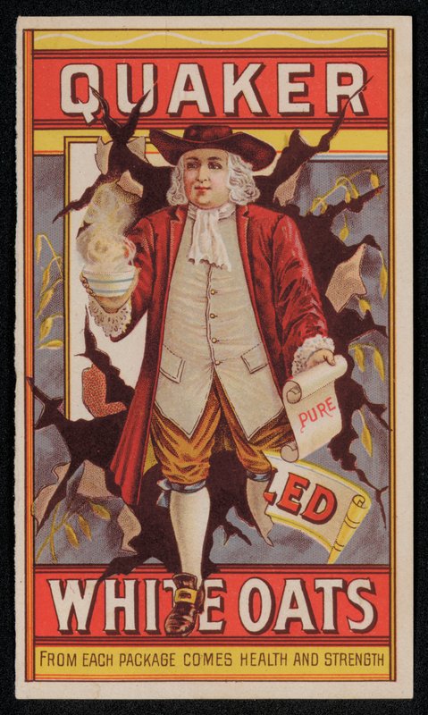 Quaker Oats, reklama z końca XIX lub początku XX wieku (chromolitho) autorstwa American School
