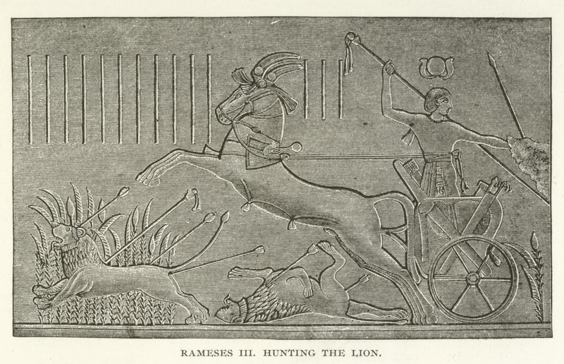 Ramzes III polujący na Lwa autorstwa American School