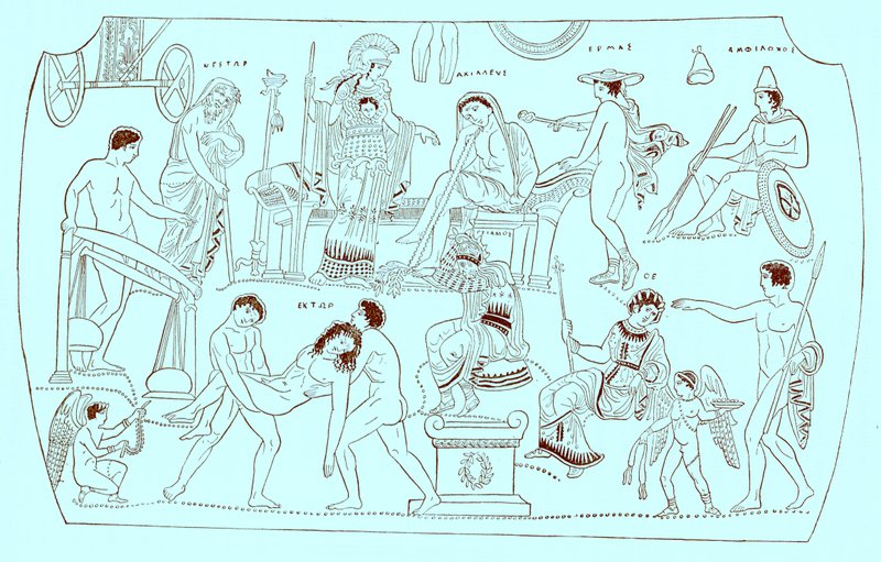 Okup Hektora, ilustracja z Historii Grecji autorstwa Victora Duruy, opublikowana w 1890 r. (obraz ulepszony cyfrowo) autorstwa American School