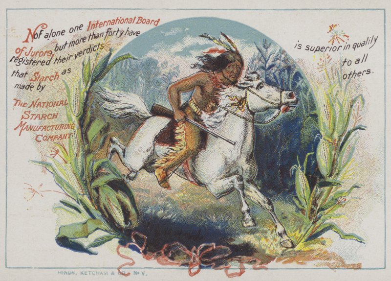 Czerwony Indianin na koniu (chromolitho) autorstwa American School