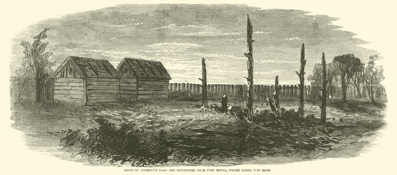 Ruiny stodoły i przybudówki Garretts w pobliżu Port Royal, gdzie zastrzelono Bootha, kwiecień 1865 autorstwa American School