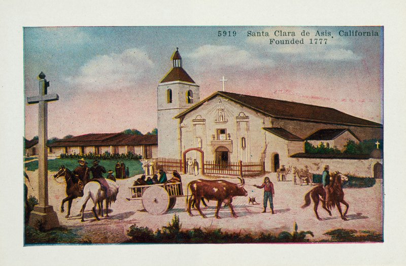Santa Clara de Asis, Kalifornia, rok założenia 1777 (kolor lito) autorstwa American School