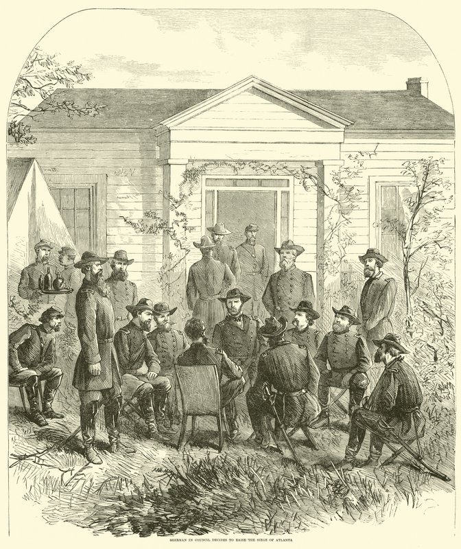 Sherman w Radzie postanawia podnieść Oblężenie Atlanty, lipiec 1864 r. autorstwa American School