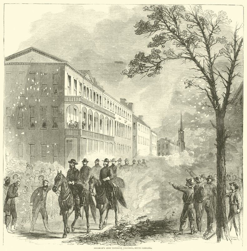 Armia Shermana wkraczająca do Kolumbii w Południowej Karolinie, luty 1865 r. autorstwa American School